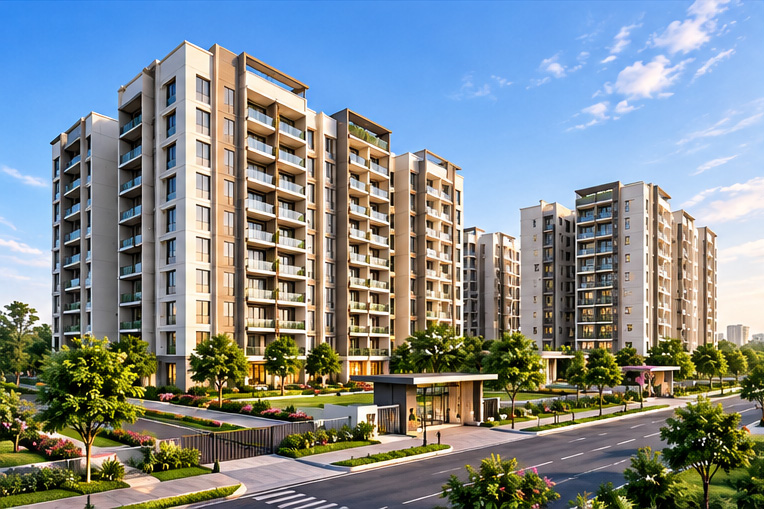Evening view across the Urban Crown community
